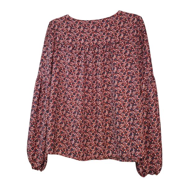 Blue Rain Floral Peasant Blouse Puffy Sleeves sz medium - Picture 6 of 8